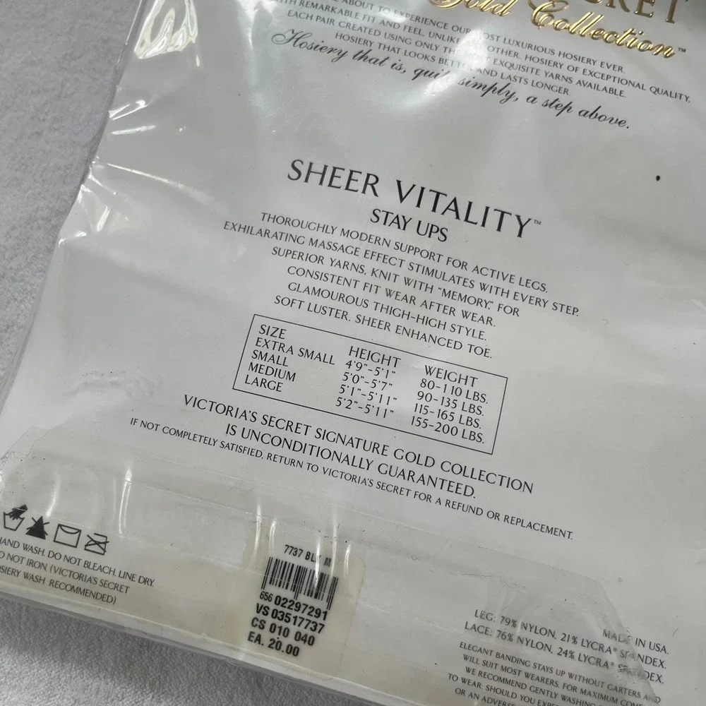 Vintage Victoria's Secret Sheer Vitality Stay Ups Pantyhose Black Sz Medium Lace